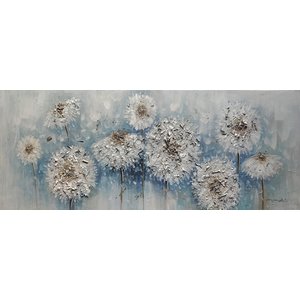 Schilderij - Handgeschilderd - Paardenbloemen, 60x150