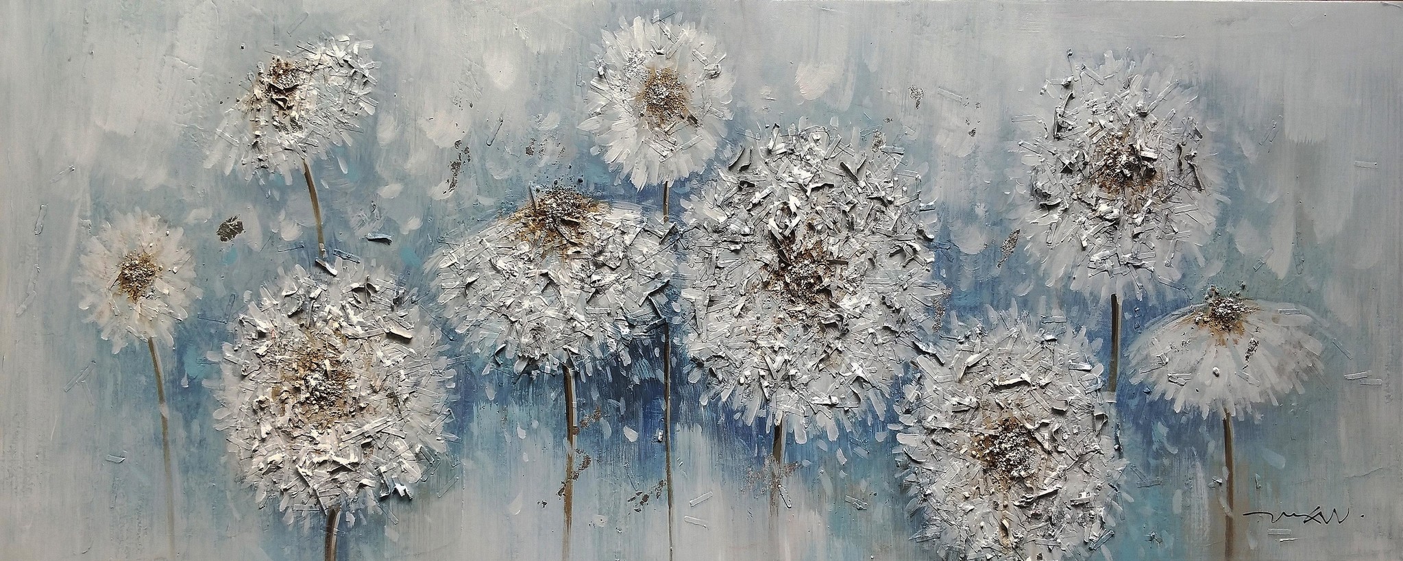 Schilderij - Handgeschilderd - Paardenbloemen, 60x150 Schilderij - Handgeschilderd - Paardenbloemen, 60x150