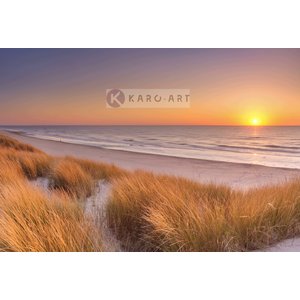Karo-art Afbeelding op acrylglas - Duinen en strand bij zonsondergang op Texel