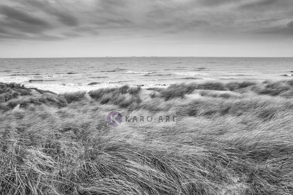 Afbeelding op acrylglas - De Noordzee en duinen in zwart en wit afbeelding