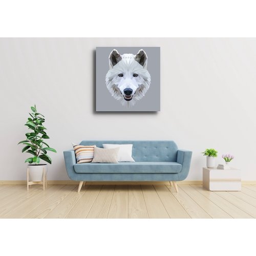 Karo-art Schilderij - Wolf, digitaal , Zwart wit grijs , 3 maten , Wanddecoratie