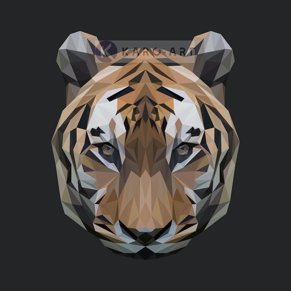 Schilderij - Tijger, digitaal , Bruin wit zwart , 3 maten , Premium print afbeelding