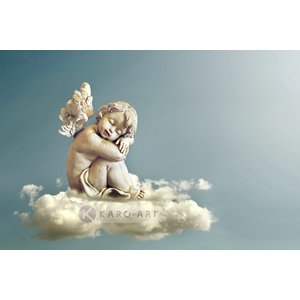 Karo-art Schilderij - Engel in de wolken ,Beige grijs , 2 maten , Premium print, wanddecoratie