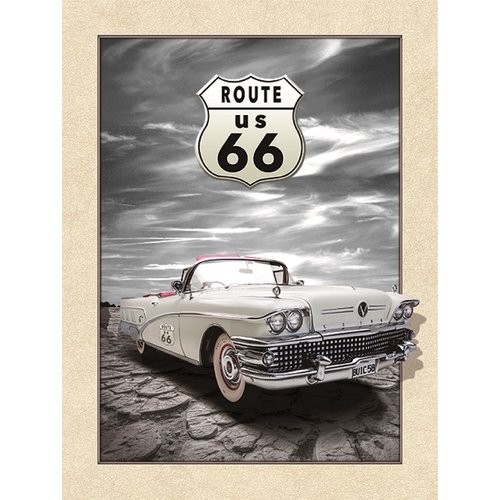 Schilderij - Route 66 Cadillac 3D Look, 30x40