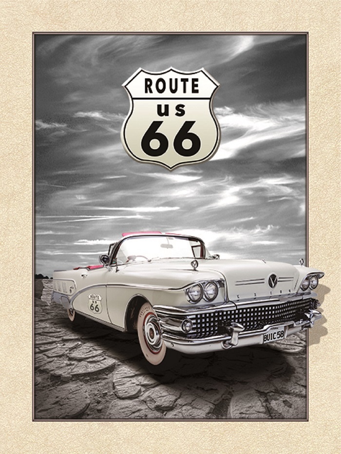 Schilderij - Route 66 Cadillac 3D Look, 30x40 afbeelding