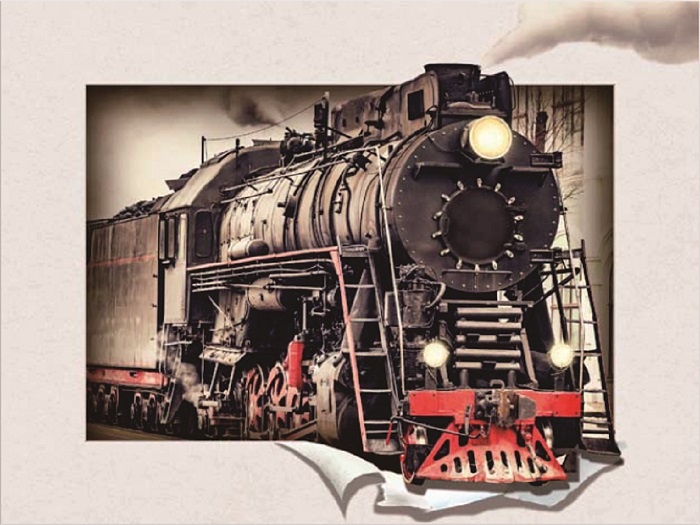 Schilderij - Stoomtrein 3D Look, 30x40 afbeelding