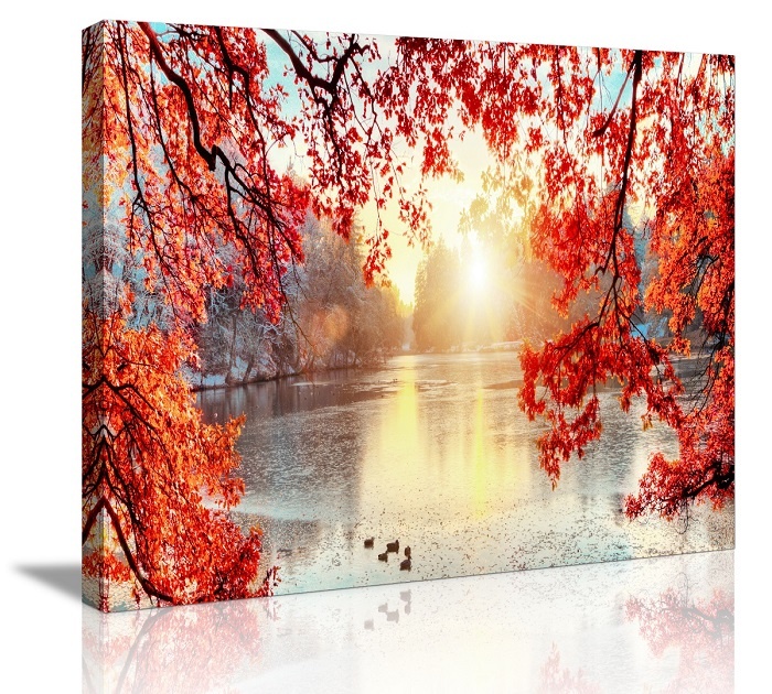 Schilderij - Winter Meer, Hoogwaardige print, 80x60 afbeelding
