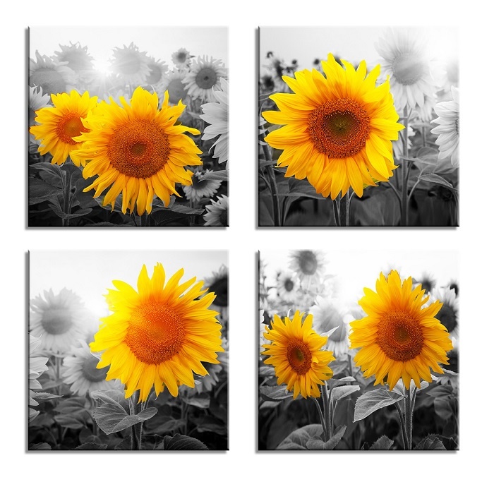 Schilderij - Zonnebloemen, 4x 30x30 afbeelding
