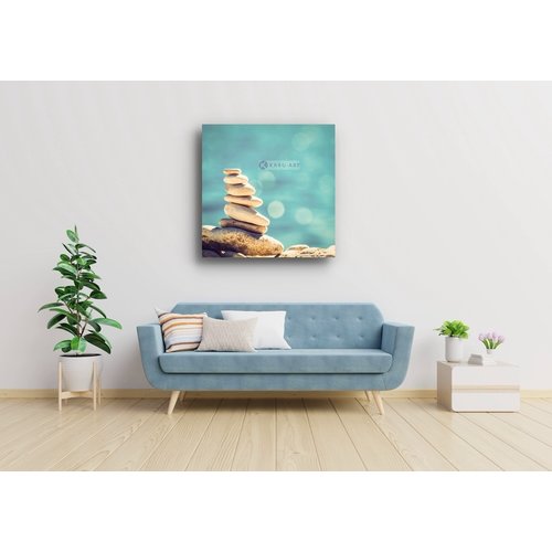 Karo-art Schilderij - Stenen in de zon, Beige blauw , 3 maten , Premium print