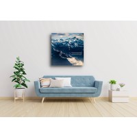 Karo-art Schilderij - Himalaya , Blauw wit, 3 maten , Wanddecoratie