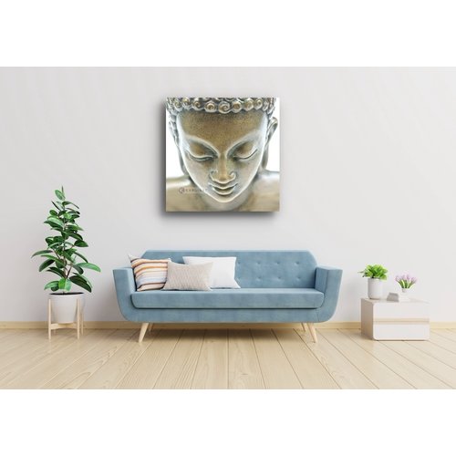 Karo-art Afbeelding op acrylglas - Denkende Boeddha , Beige wit , 3 maten , Premium print
