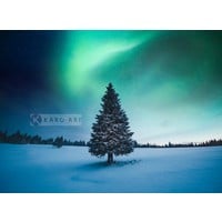 Karo-art Afbeelding op acrylglas - Noorder licht Kerstboom , Blauw groen , 3 Maten , Wanddecoratie