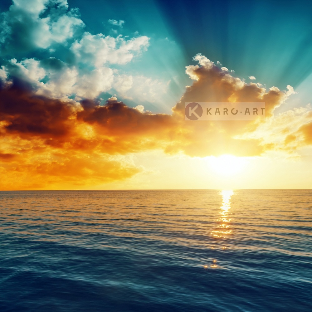 Schilderij -Zonsondergang op zee , Multikleur , 3 maten , Wanddecoratie afbeelding