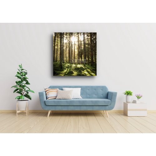 Karo-art Schilderij - Naaldhouten bos ,Groen bruin wit , 3 maten , Premium print