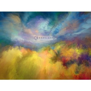 Karo-art Schilderij - Zomer landschap - Print op canvas, Geel blauw , 3 maten , Premium print Karo-art Schilderij - Zomer landschap - Print op canvas, Geel blauw , 3 maten , Premium print