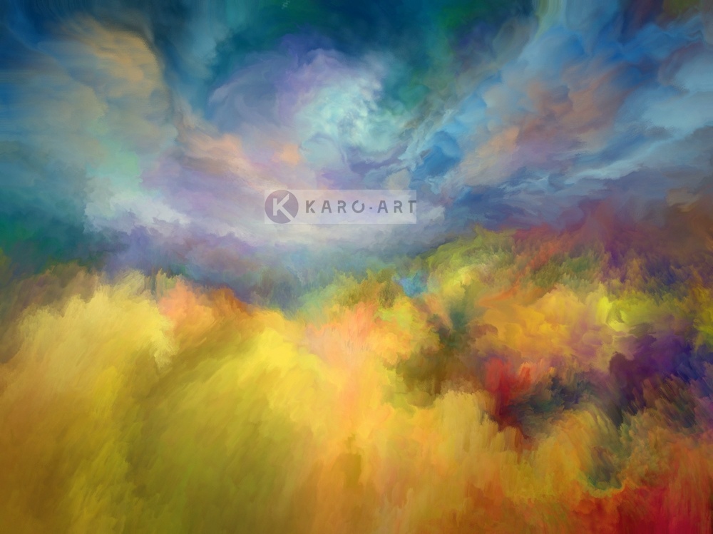 Schilderij - Zomer landschap - Print op canvas, Geel blauw , 3 maten , Premium print afbeelding