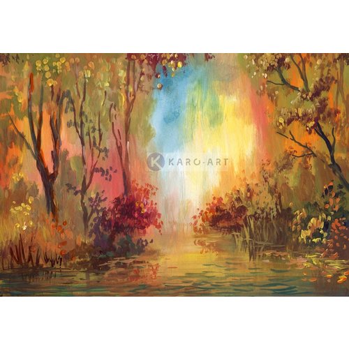 Karo-art Schilderij - Herfst landschap - Print op canvas , Multikleur , 3 maten , Premium print