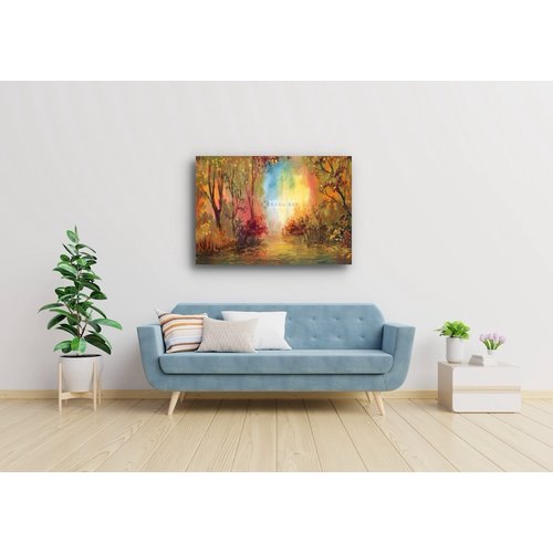 Karo-art Schilderij - Herfst landschap - Print op canvas , Multikleur , 3 maten , Premium print