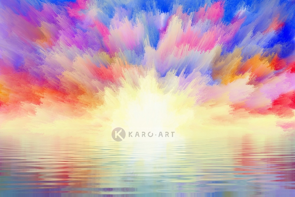 Schilderij - Explosieve zonsondergang - Print op canvas , Multikleur , 4 maten , Premium print afbeelding