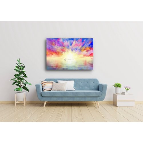 Karo-art Schilderij - Explosieve zonsondergang - Print op canvas , Multikleur , 4 maten , Premium print