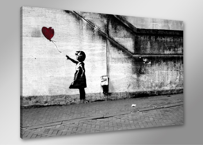 Schilderij - Hope, er is altijd hoop. Banksy 80x60cm afbeelding