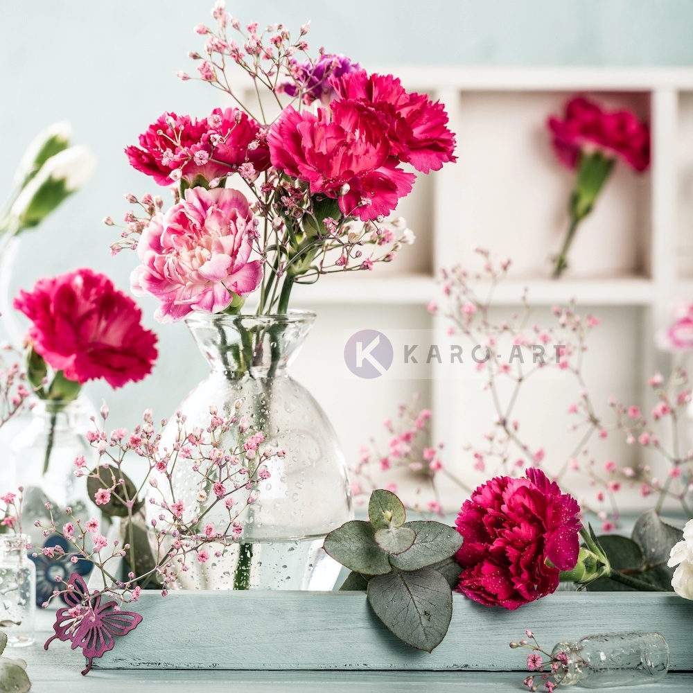 Schilderij , Roze Anjers , Multikleur , 3 maten , Premium print afbeelding