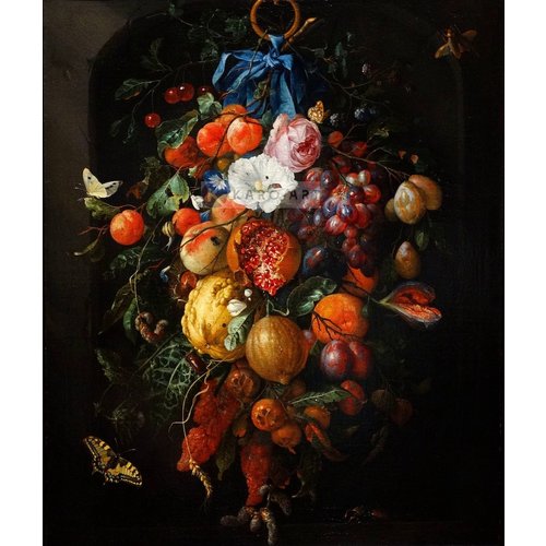 Karo-art Schilderij - Festoen van vruchten en bloemen,  Jan davidsz de Heem, Print op canvas