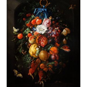 Karo-art Afbeelding op acrylglas - Festoen van vruchten en bloemen,  Jan davidsz de Heem