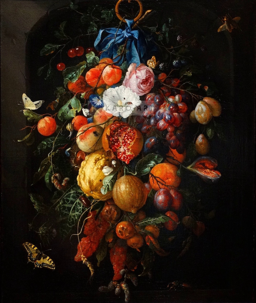 Afbeelding op acrylglas - Festoen van vruchten en bloemen, Jan davidsz de Heem afbeelding