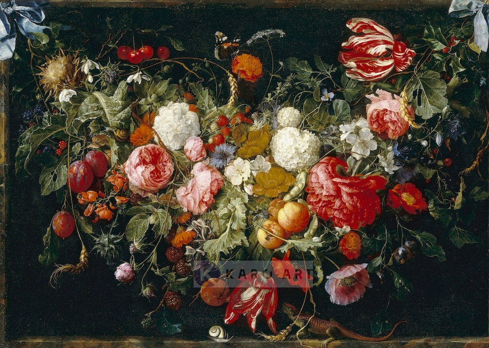 Afbeelding op acrylglas - Slinger van bloemen en fruit, Jan Davidsz de Heem afbeelding