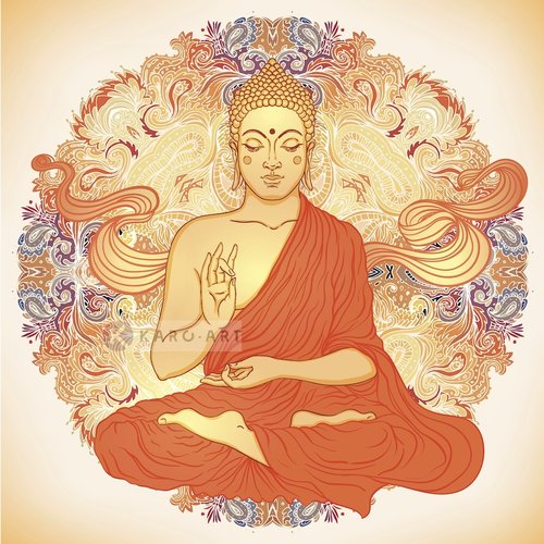 Karo-art Schilderij - Boeddha Mandala , Multikleur , 3 maten , Wanddecoratie