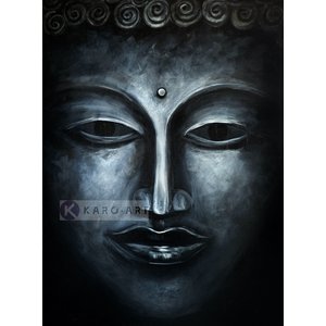 Karo-art Schilderij - Donkere Boeddha (print op canvas), Zwart wit , 3 maten , Wanddecoratie