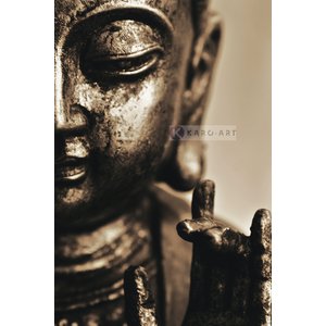 Karo-art Schilderij - Lachende Boeddha , Bruin beige , 3 maten , Premium print