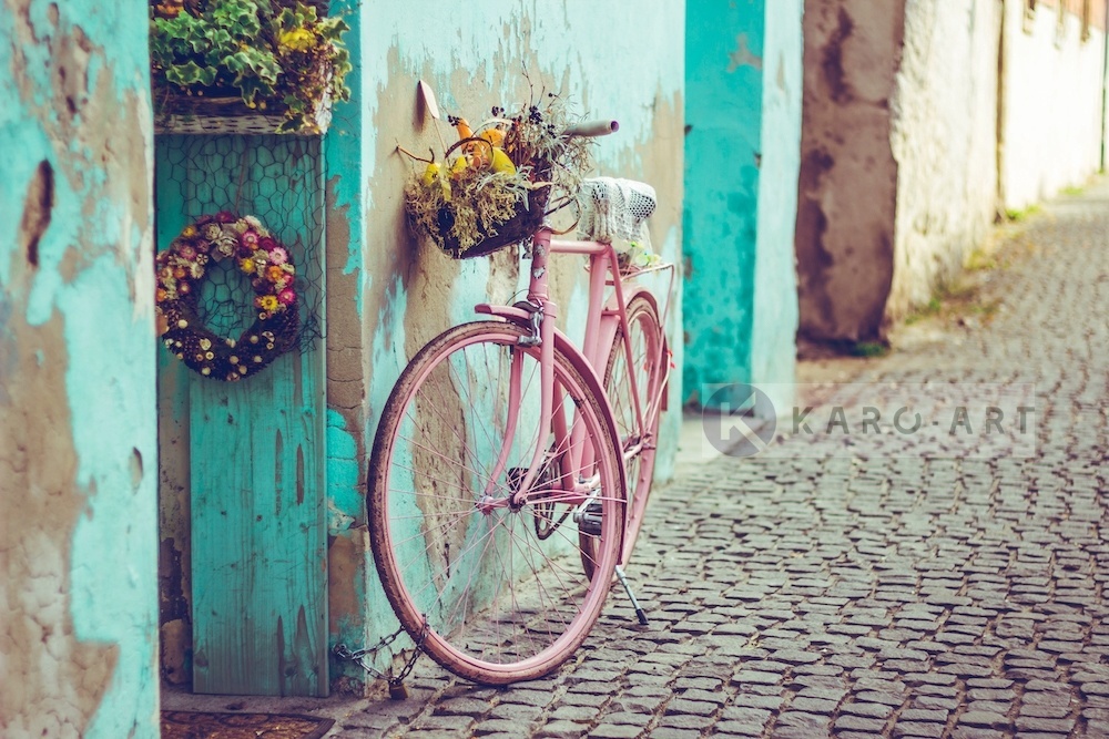Schilderij - Vintage Fiets , Multikleur , 3 maten , Premium print afbeelding