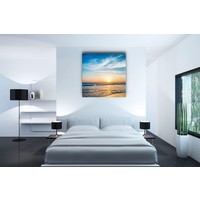 Karo-art Schilderij - Zonsondergang boven zee , Multikleur , 3 maten , Premium print