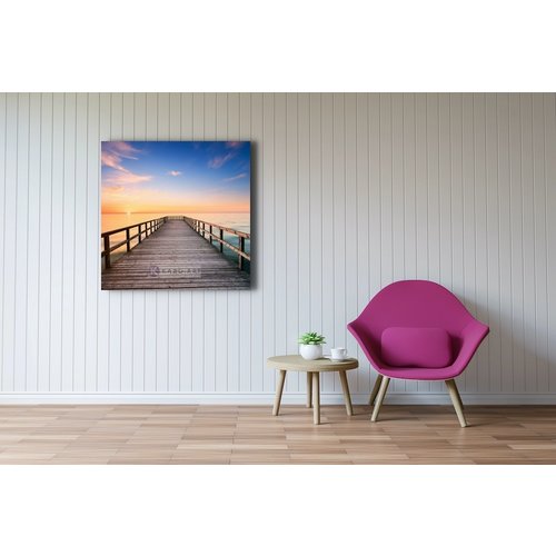 Karo-art Schilderij - Pier bij zonsondergang , Multikleur , 3 maten , Premium print