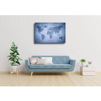 Karo-art Schilderij - Grunge wereldkaart, blauw , 3 maten , Premium print
