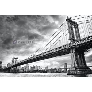 Karo-art Schilderij - Manhattan Bridge , Zwart wit , 3 maten , Wanddecoratie