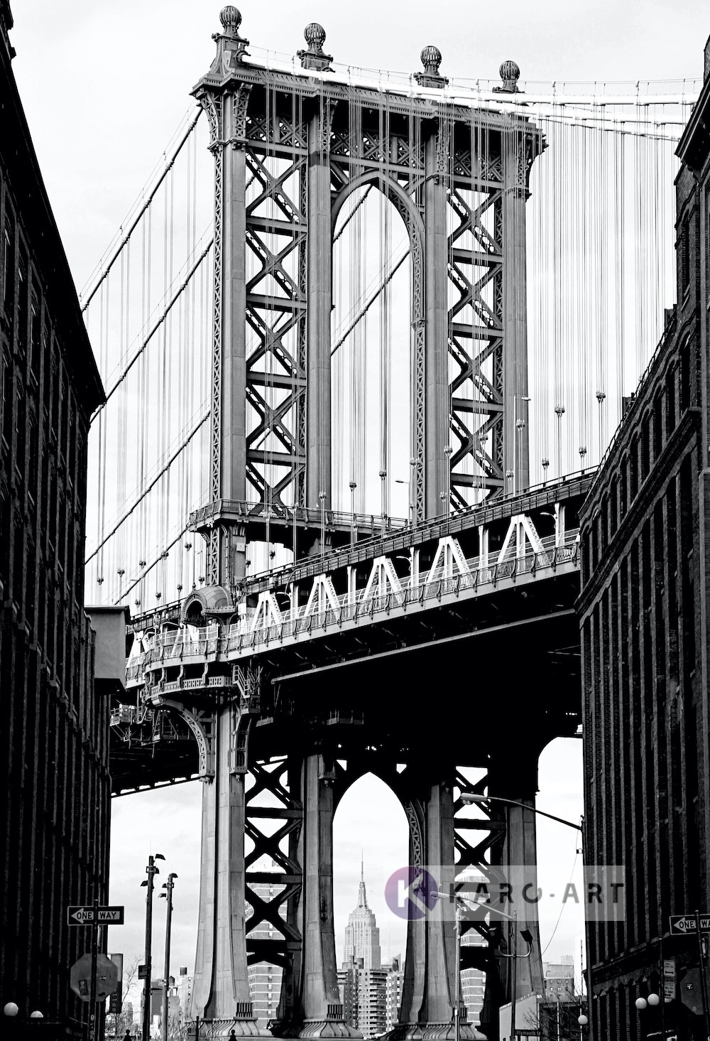 Schilderij - Manhattan Bridge II, Zwart wit , 3 maten ,Wanddecoratie afbeelding