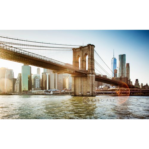 Karo-art Schilderij - Brooklyn Bridge, New York, Multikleur , 3 maten , Wanddecoratie