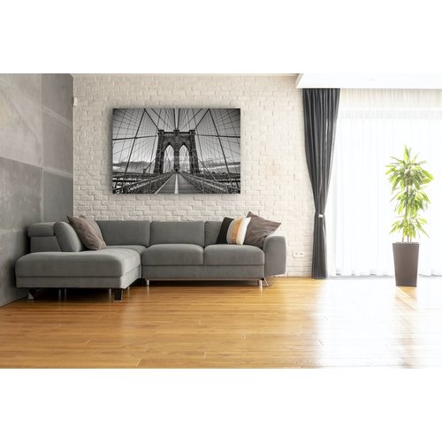 Karo-art Schilderij - Brooklyn Bridge Zwart Wit, New York, 3 maten , Premium print