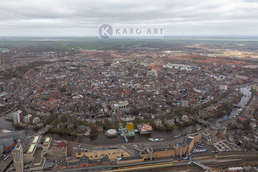 Schilderij - Groningen, luchtfoto , Multikleur , 3 maten , Wanddecoratie afbeelding