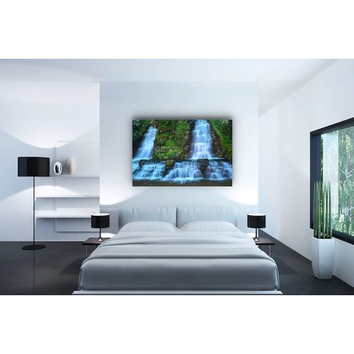 Karo-art Schilderij - Waterval , Blauw groen , 3 maten , Premium print