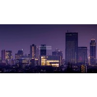 Karo-art Schilderij - Rotterdam Skyline, Zwart Paars Geel , 2 Maten , Premium Print