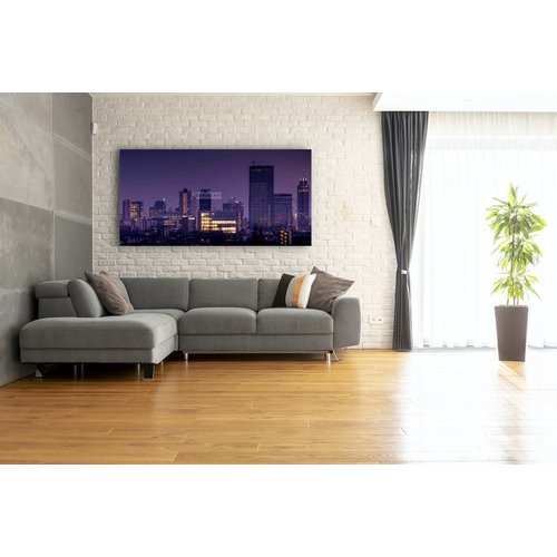 Karo-art Schilderij - Rotterdam Skyline, Zwart Paars Geel , 2 Maten , Premium Print