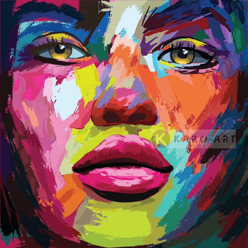Schilderij - Kleurrijke vrouw, print op canvas, multikleur, premium print afbeelding