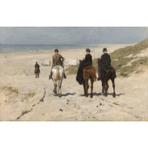 Anton Mauve, Morgenrit langs het strand 90x60cm, Rijksmuseum, print op canvas, premium print, oude meester