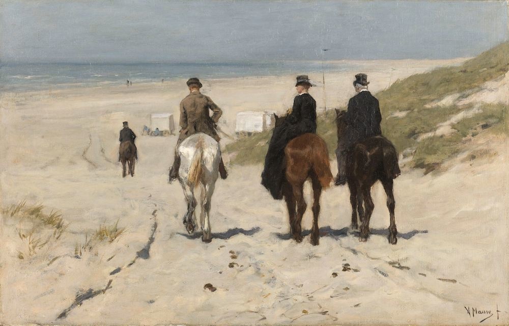 Anton Mauve, Morgenrit langs het strand 90x60cm, Rijksmuseum, print op canvas, premium print, oude meester afbeelding