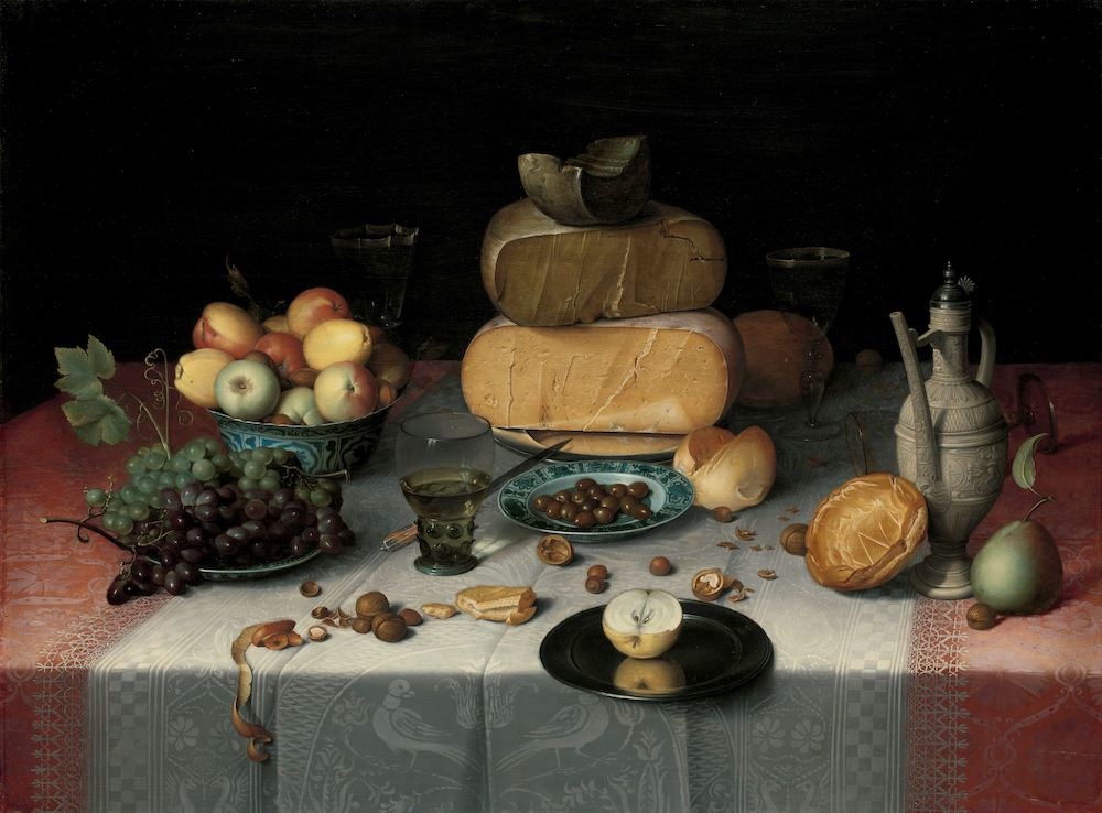 Floris Claesz. van Dijck, Stilleven met kazen 90x60, Rijksmuseum, premium print, print op canvas, oude meester afbeelding