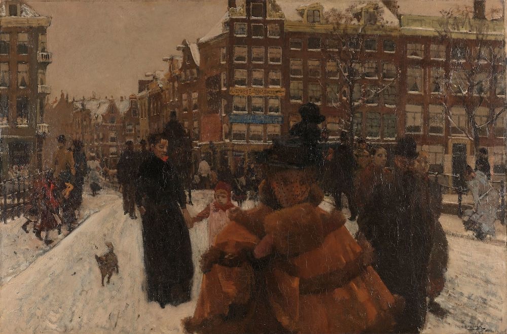George Hendrik Breitner, De Singelbrug bij de Paleisstraat in Amsterdam 90x60cm, Rijksmuseum, premium print, print op canvas afbeelding